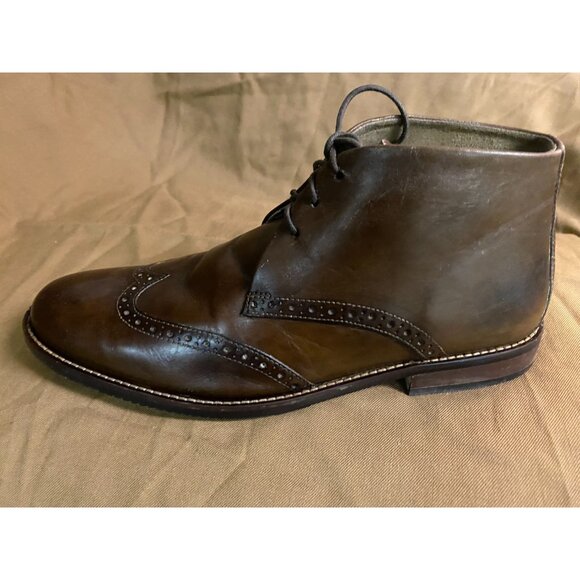 Stafford Mens Boots 9W Dix Chukka Wing Tip Brown Letaher Lace Up Classic - Picture 8 of 16